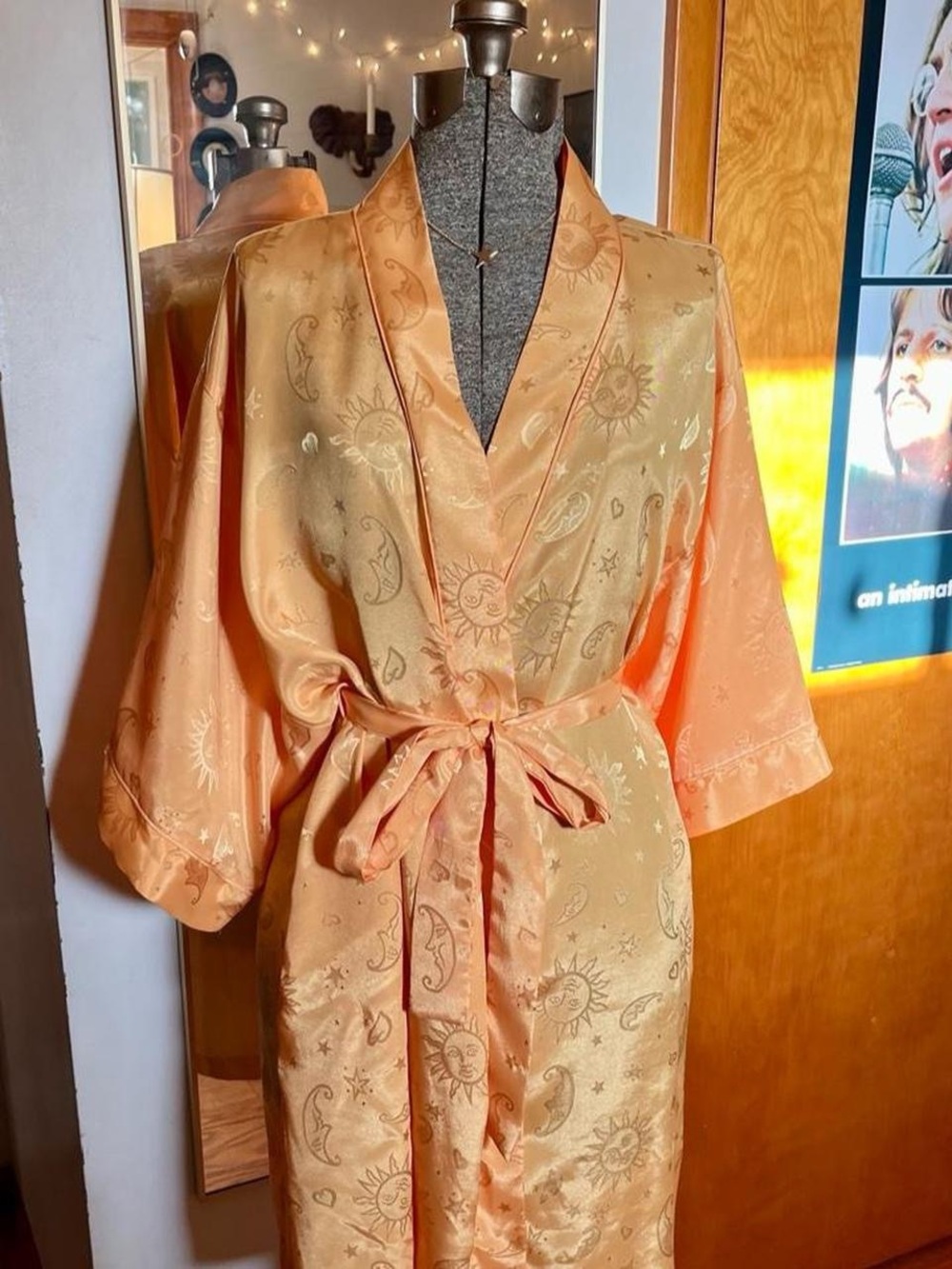 90s Golden Sun & Moon Robe with Tie Belt